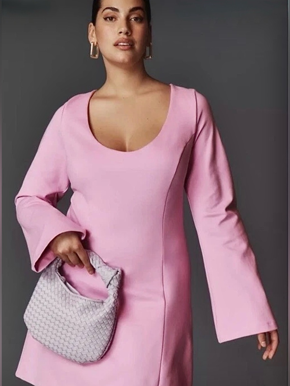 Anthropologie Maeve Long-Sleeve Scoop-Neck Mini Dress Size 1Xβ Pink Feminine NEW